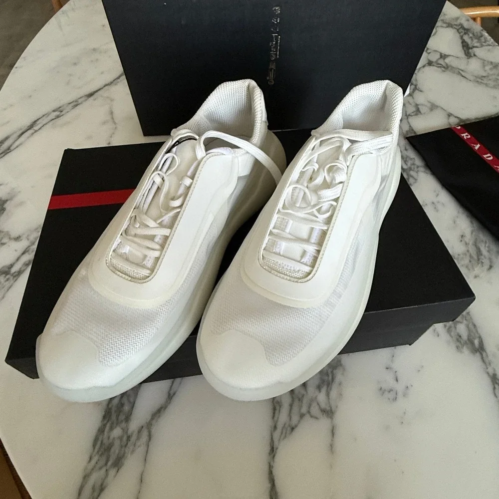 Prada America's Cup White Technical Nylon 1 Sneakers 4E3608‎ Mens UK 7